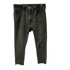 Levis 501 Original Fit Black Button-Fly Distressed Denim Jeans, ANKLE, BEACH BUM